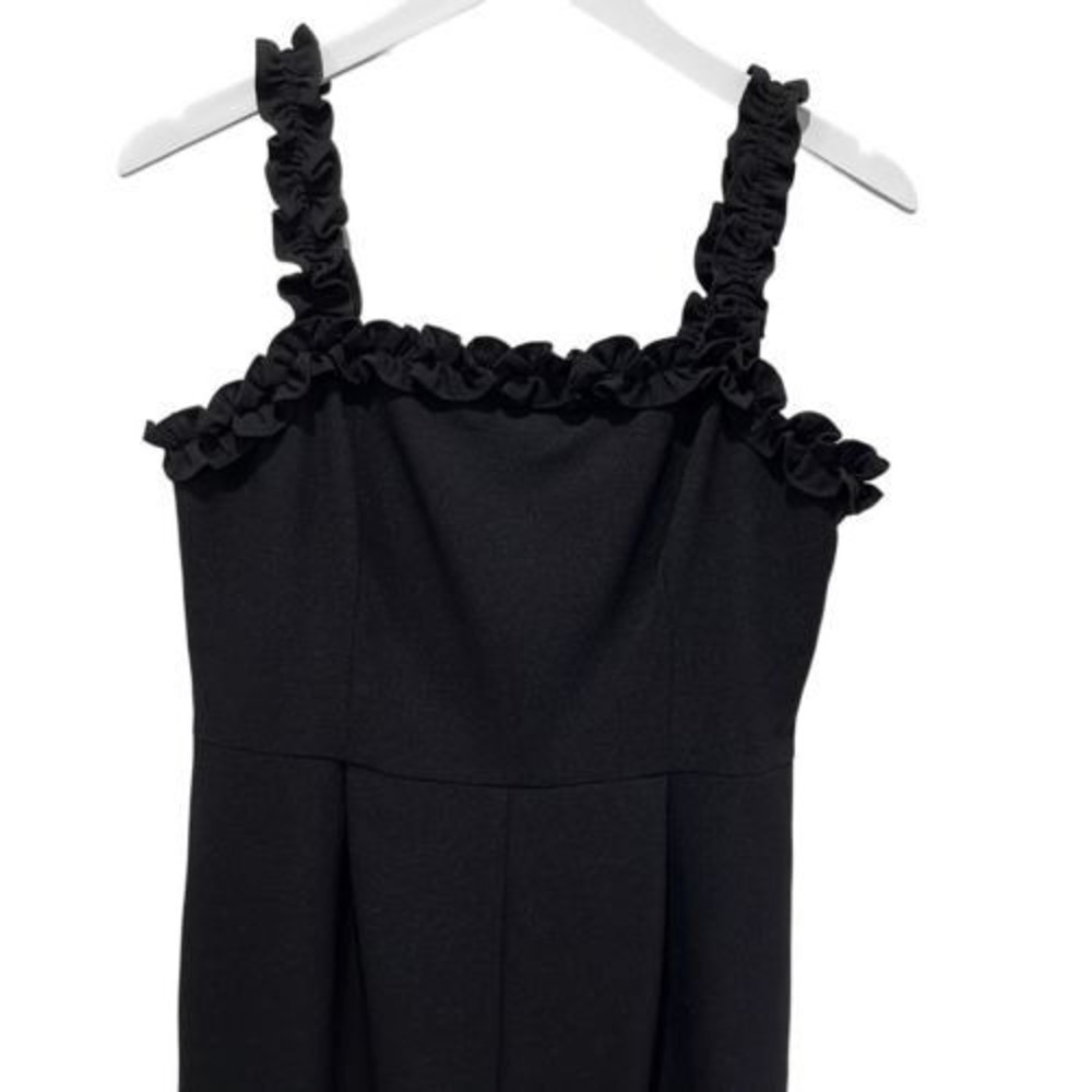 CHELSEA28 Womens pants jumpsuit sz 10 black‎ ruffle straps dark fairy fitted